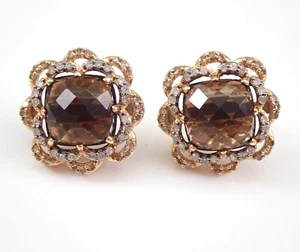 Kissen geschnitten Rauch Topas und Diamant Halo Ohrstecker 10K Gelbgold Schmuck - Bild 1 von 5