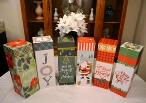 Christmas Large Wine Gift Boxes with Lids Greenbrier 7 different designs 2 sizes - Picture 1 of 30