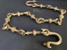 OLD VINTAGE HAND CARVED ADJUSTABLE BRASS CHAIN WITH PEACOCK SHAPE HOOKS - (CA)