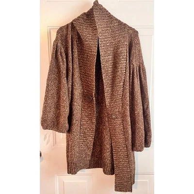 Cárdigan suéter para mujer Peter Nygard marrón jaspeado tejido cuello chal XL Foto 1 de 4