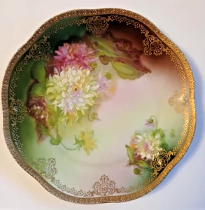 Z. S. &Co. Mignon Chrysanthemum Hand Painted Scalloped Gilt Edge Porcelain Plate - Picture 1 of 3