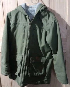Carhartt Jacket Coat Sherpa-Lined Hooded Multi Pockets RN13706 Sz Youth L 14/16 - Picture 1 of 12