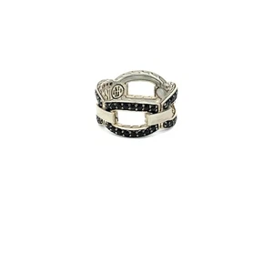 John Hardy Classic Chain Link Wide Band Ring Black Sapphire Sterling Silver SZ 7 - Picture 1 of 7