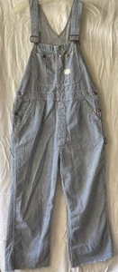 Vintage 60s BIG MAC Square Bak Button Fly Cotton Railroad Stripes Overalls 36x25 - Picture 1 of 16
