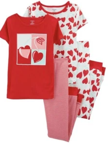 4 Pc Girls Cotton Pajama Set Red Hearts & Stripes Size 12 NWT - Picture 1 of 2