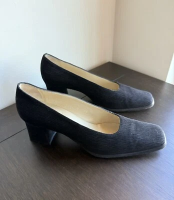 Escada Heels Vintage Black Sueded Classic Designer Pumps Womens Size 6.5 - Image 1 of 4