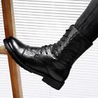 Mens High Top Leather Boots Shoes Motorcycle Lace Up Casual