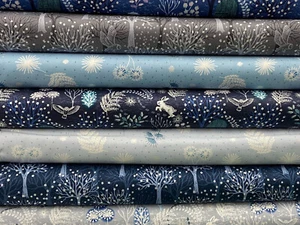 Lewis & Irene Secret Winter Garden Cotton Fabric by 1/4 Metre* Owl Hare Metallic