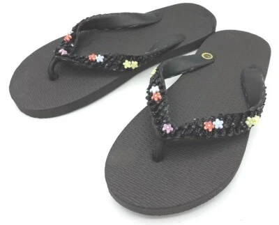 BADELATSCHEN SANDALEN PERLEN 31 32 33 34 37 38 39 40 41 42 Damen Mädchen schwarz - Bild 1 von 4