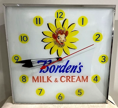 Borden's Milk & Cream Lighted Dairy Advertising Clock Free Shipping - Image 1 of 3