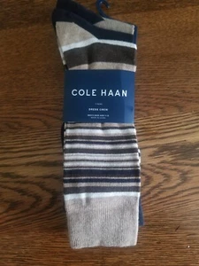 Cole Haan 3 Paar Herren Anzug Crew Socken braun gestreift marineblau einfarbig DK BRAUN GESTREIFT - Bild 1 von 4