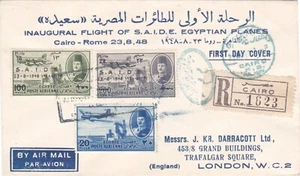 Egipto 1948 SAIDA FDC enviado registrado a Inglaterra - Imagen 1 de 2