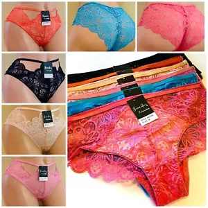 6 WOMEN'S BIKINI Hispter Lace Cut Detail SEXY Cheeky Panties Undies 68731 S-XL - Picture 1 of 11
