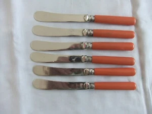 Vintage Set 6 Buttermesser mit rosa Henkeln versilbert EPNS gefasst 16,5 cm - Bild 1 von 11