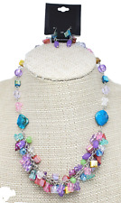 New Silver Tone Necklace Earring Set with Colorful Shell Stones NWT #N2348
