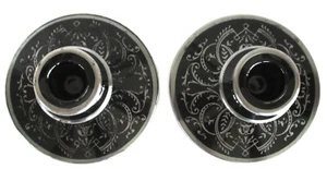 Black Amethyst and Silver Overlay Candle Holders 3 inches Tall - Picture 1 of 8