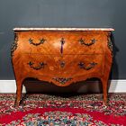 Large Louis XV Bombe Satinwood Marble Top Commode with Marquetry Inlay- B06-12