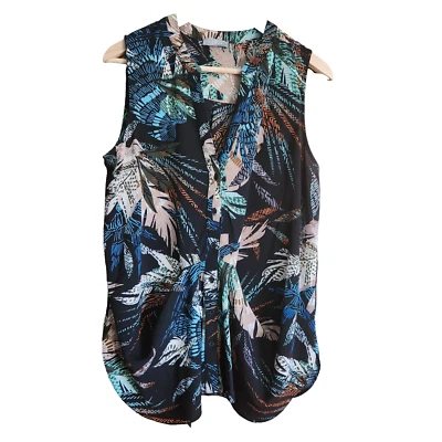 Camisa Blusa Kenar Sin Mangas Con Botones Para Mujer XL Cuello en V Multicolor Tropical Foto 1 de 4