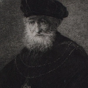 Rembrandt a hombre con cadena dorada roca reimpresión aguafuerte siglo XX - Imagen 1 de 4