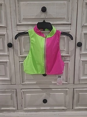 Top corto Love Shack Fancy x Hurley cuello alto rosa neón/verde BARBIECORE cremallera natación L Foto 1 de 2