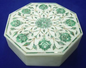 Caja de joyería de mármol hecha a mano piedras semipreciosas incrustaciones arte Pietra dura artesanía - Imagen 1 de 1