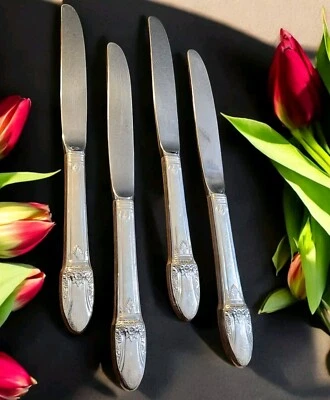 (4) 1847 Rogers Bros FIRST Love French KNIFE Grille Silverplate 9-3/8" - Image 1 of 4
