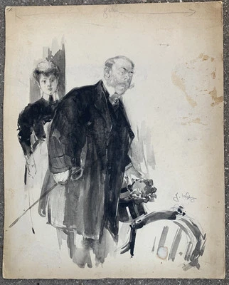 Dessin Original Lavis Encre Scène de Genre Jacques Welly (1873-1910) - Photo 1/4