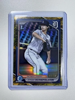 Ethan Schiefelbein 2024 Bowman Draft Chrome Yellow Lunar Crater Refractor /75 - Image 1 of 3