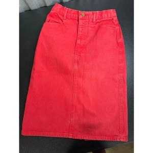 Vintage Helium Red Denim Skirt 90s Midi Grunge Made in USA - Picture 1 of 5