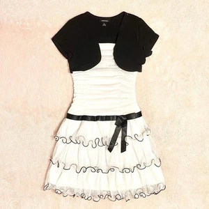 Y2K Amy’s Closet Black And White Tiered Layered Ruffle Dress Bow Detail Girls 14 - Picture 1 of 3