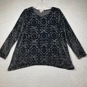 Velvet Burnout Top Womens Medium Long Sleeve Damask Pullover White Stag - Picture 1 of 10