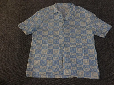 Zara Shirt Mens Large Blue White Sunburst Check Short Sleeve Button Up - Изображение 1 из 4