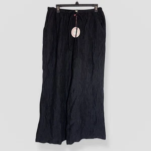 Pantaloni neri pieghevoli nuovi con etichette Umgee taglia large pull on coulisse gamba larga casual autunno - Foto 1 di 7