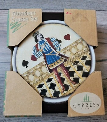 NUEVO Juego de posavasos redondos de piedra absorbente con Royal King y trajes 4”X4” Nuevo en caja Foto 1 de 3