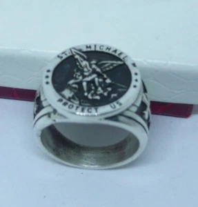 ANELLO SAN MICHELE IN ARGENTO 925 SAINT MICHAEL RING IN SOLID STERLING SILVER - Picture 1 of 6