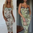 Women's Vintage Style Floral Print Long Dress with Sexy Low Cut Neckline