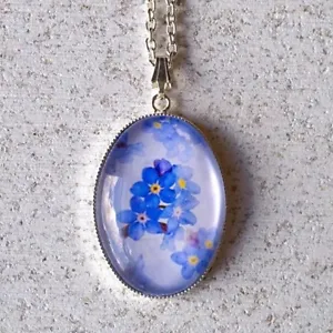 Forget-Me-Not Necklace - Blue Flower Remembrance Pendant - Picture 1 of 1