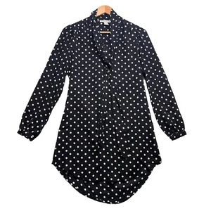 Sz Small Women’s Black Forever 21 Polka Dot Blouse Shirt Top Tie Collar Flown. - Picture 1 of 14