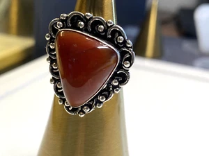 Sterling Silver 925 Ring Carnelian 7.39g Size O1/2 - Picture 1 of 6