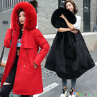 Women Zip Up Hooded Coat Ladies Winter Warm Fleece Long Parka Jacket Overcoat UK