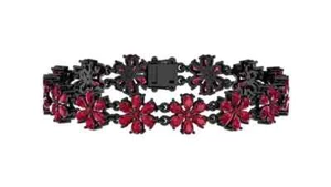 8.5 Ct Pear Simulated Ruby Gorgeous Flower Tennis Bracelet 14K Black Gold Plated - Picture 1 of 4