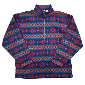 Vintage Multicoloured Fleece Jumper 90s Abstract 1/4 Zip Mens Large