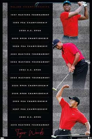Tiger Woods SUNDAY RED Career Majors Upper Deck PGA Golf 22x34 Wall POSTER Cover