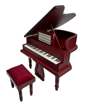 Dolls House Baby Grand Piano & Bench Miniature Mahogany Music Room Furniture Set - Image 1 of 4