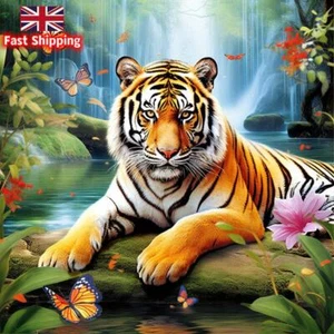 5D DIY Full Round Drill Diamond Painting Forest Tiger Home Decoration 30x30cm - Picture 1 of 9