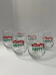 Set of six stemless wine glasses with a Christmas theme. - Picture 1 of 2