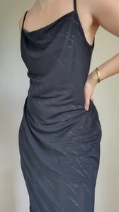 PURPLE PATCH Vintage 90s Black Cowl Neck Slinky Midi Dress Size 16 - Bild 1 von 7