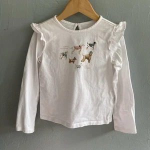 Janie And Jack Girls Size 6 Long Sleeve Shirt White 100% Cotton Dogs EUC - Picture 1 of 6