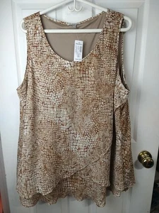 Camiseta sin mangas para mujer Roz&Ali 3X marrón piel de serpiente más volantes forrada informal - Imagen 1 de 9
