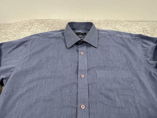 Christian Dior camicia uomo 16 5 grande blu gessato bottoni abito classico